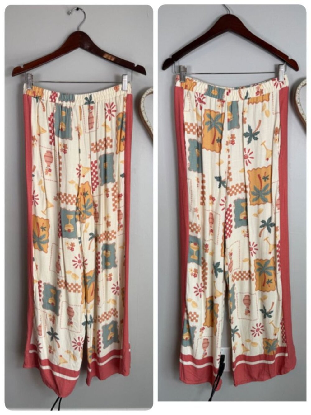 Sienna Sky Boho Wide Leg Pants Tropical Print Palazzo Elastic Waist Beach LARGE - Picture 2 of 9